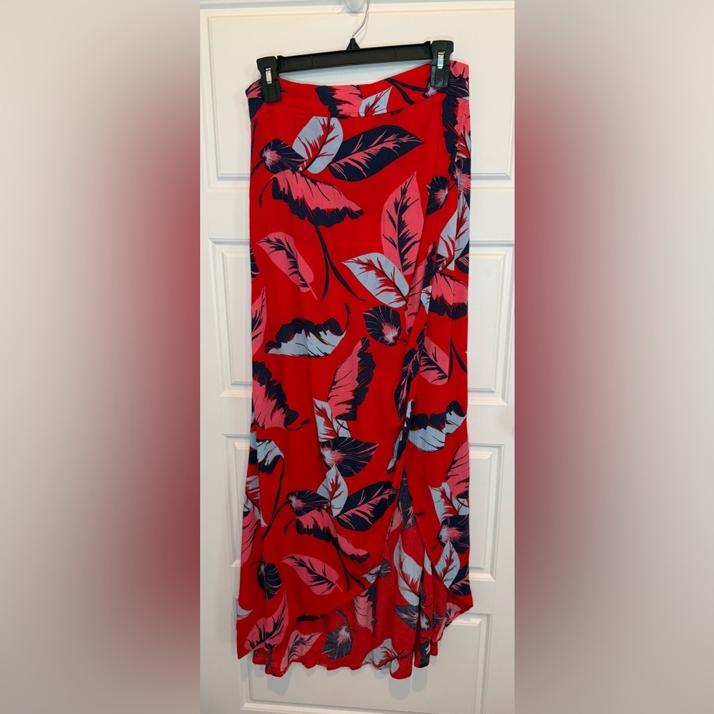 Express Maxi Wrap Skirt Size Small Tropical Flowy Woman’s Red White Blue - Picture 7 of 7